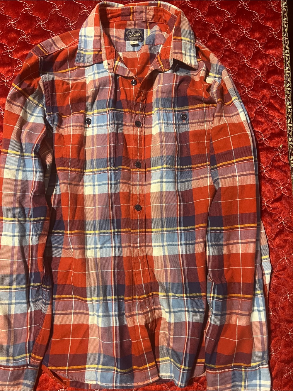 L.L. Bean Red Multicolor Plaid Button-Down Shirt